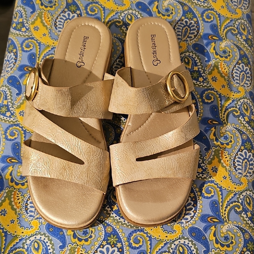 BareTraps Gold Sandals Crisscross Comfort